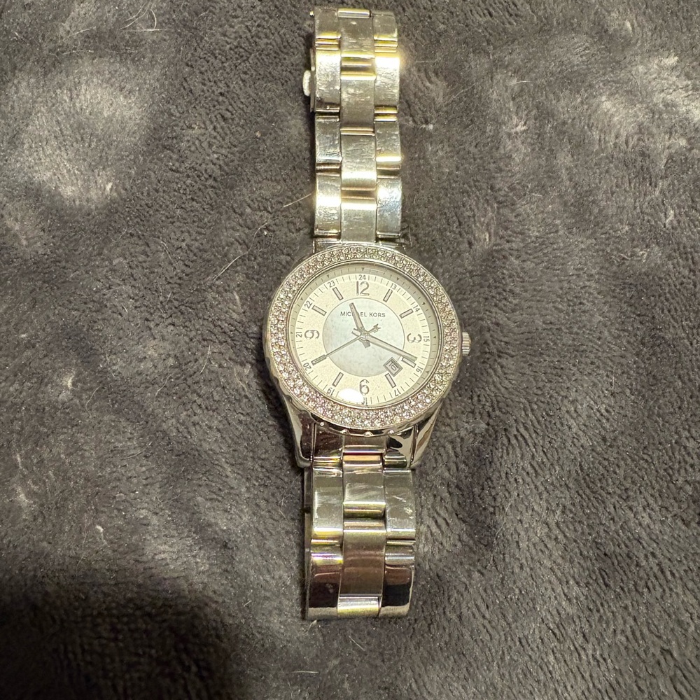 Michael Kors Silver-Tone Watch with Crystal Bezel